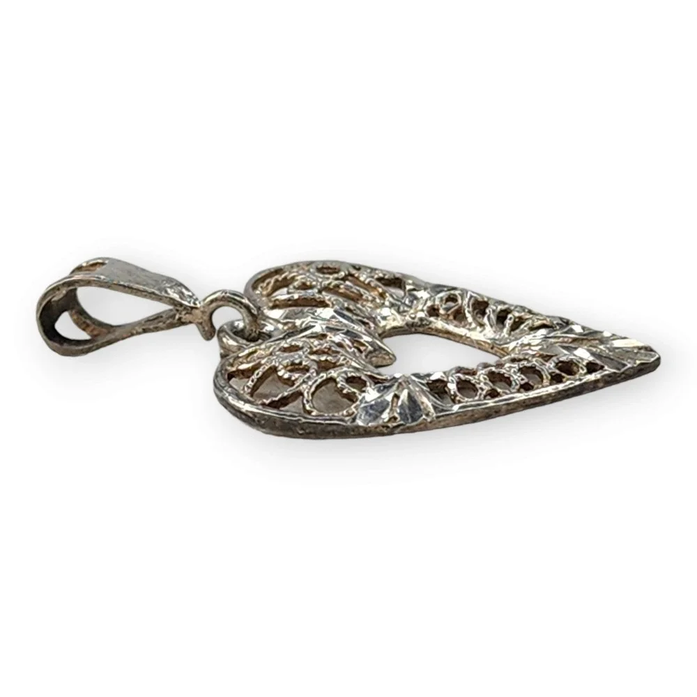 Vintage Signed NF Filagree Heart‎ Pendant Sterling Silver 925